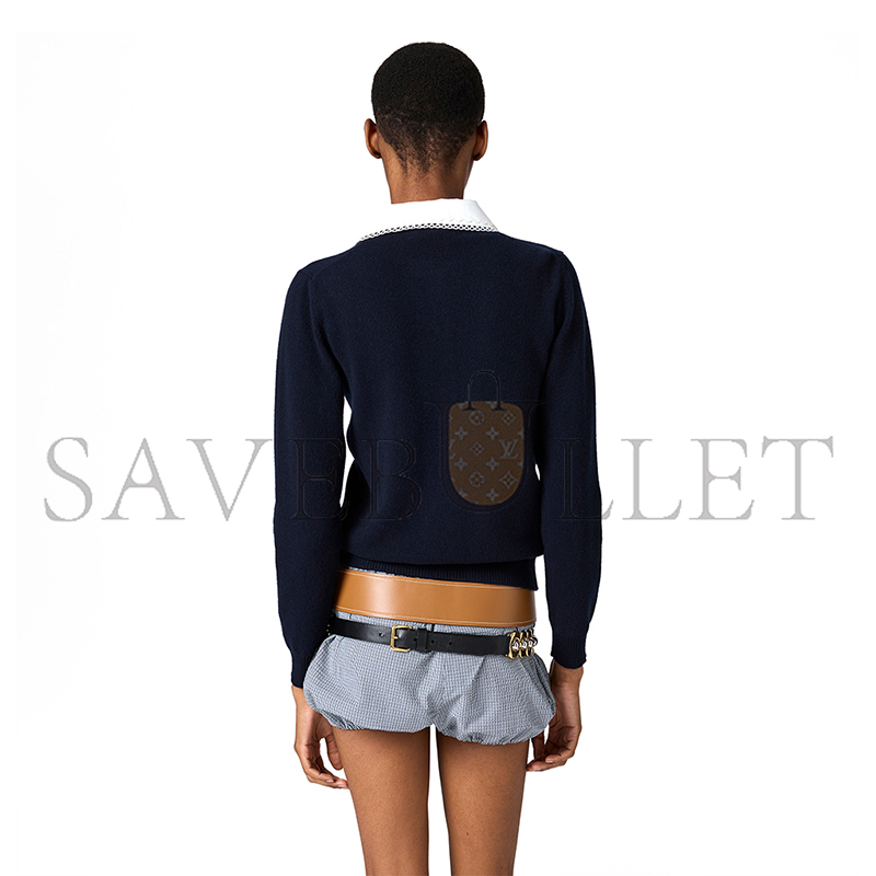 MIU MIU CASHMERE CARDIGAN WITH EMBROIDERED POPLIN COLLAR MMF01S